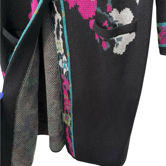 J. Jill Black Floral Jacquard Long Sweater Duster Coat Cardigan Medium - Picture 7 of 16